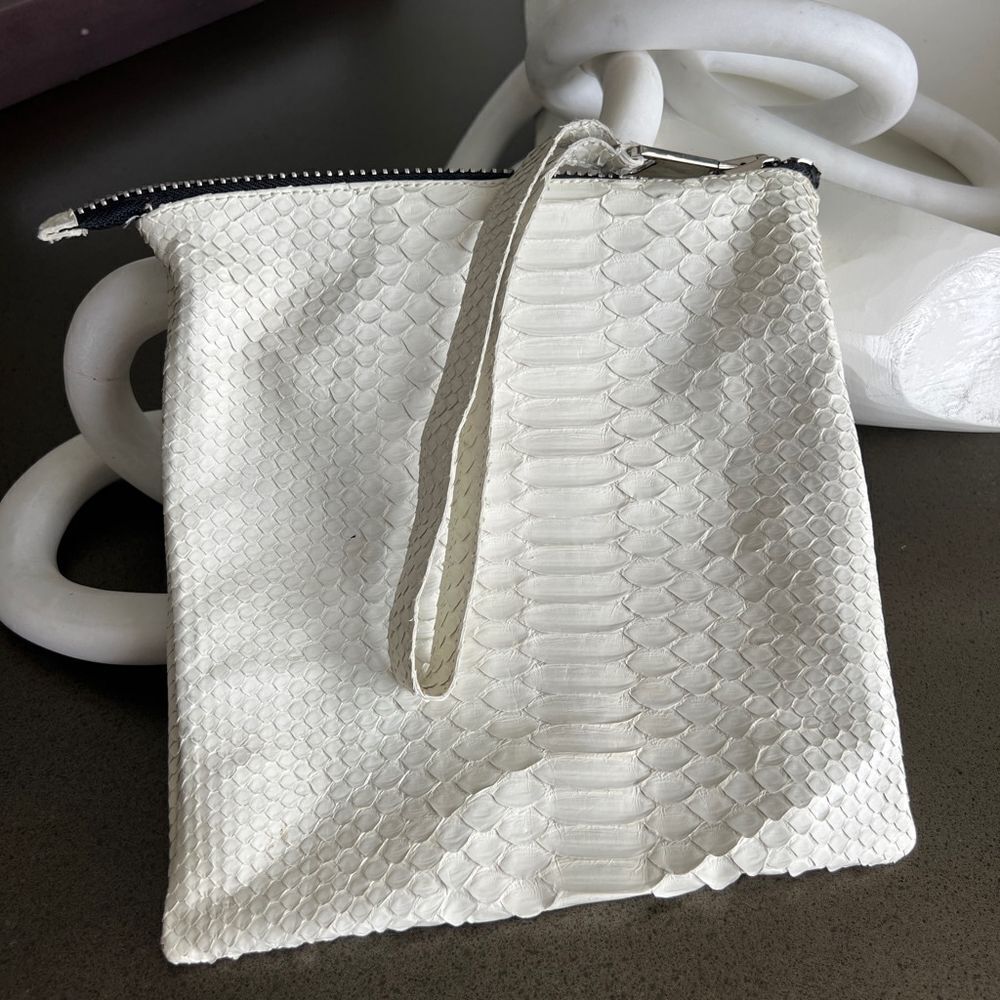Antonio Barragan White Snakeskin Wristlet Purse